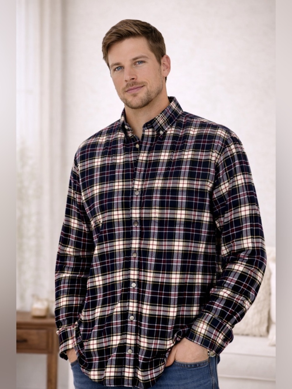 Croft & Barrow Plaid Button Up Shirt Size L Tall